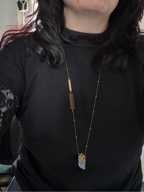 Gold-Tone 15.5” Necklace with Blue Calcite crystal Pendant